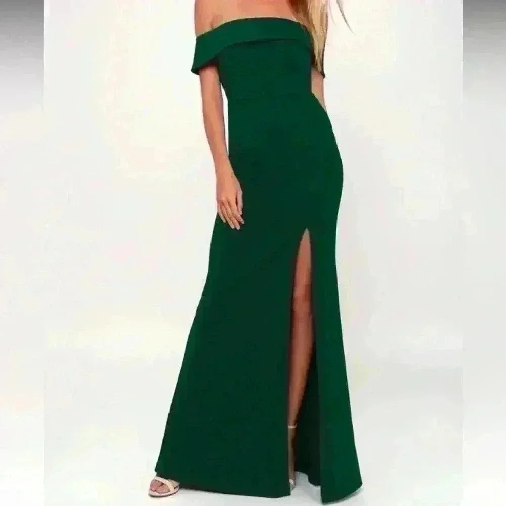 Lulus Aveline Forest Green Off-the-Shoulder Maxi Dress, Womens Size Medium - Picture 3 of 16